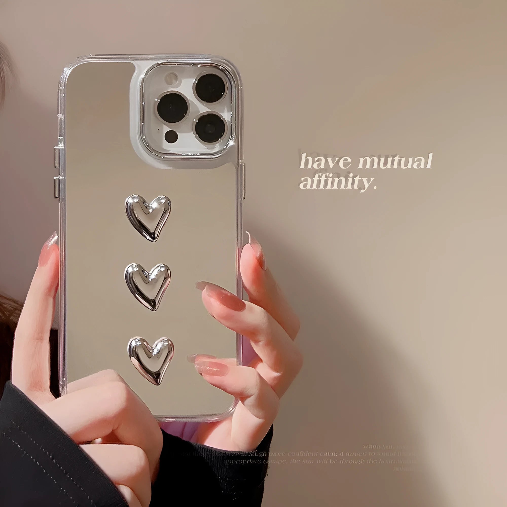 White electroplated mirror phone case for iPhone 14 Pro Max with three-dimensional love pattern and soft TPU construction