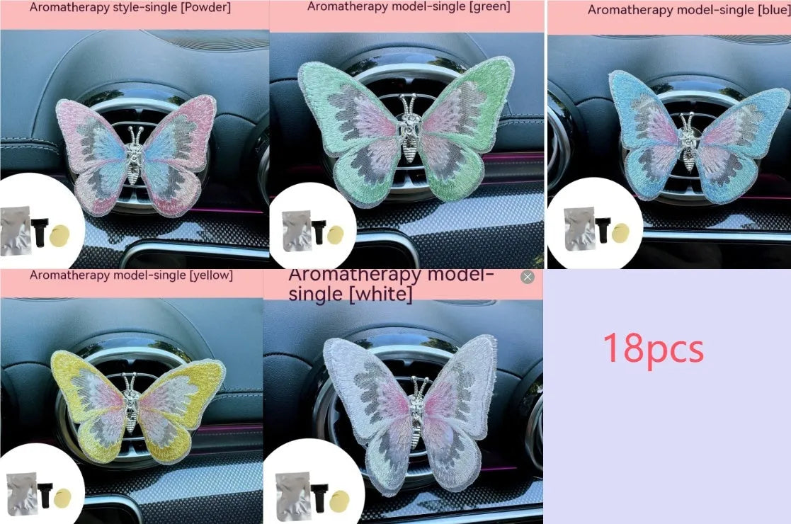 Moving embroidery butterfly fabric car centre console air vent decoration in multiple colour options