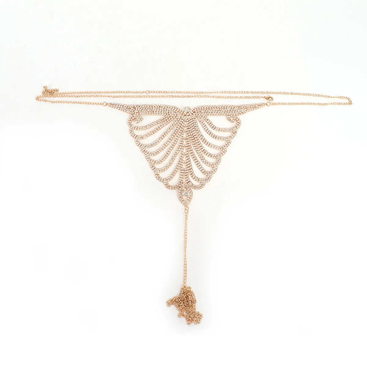 Women's gold and silver metallic body chain bra and panties set for parties and festivals