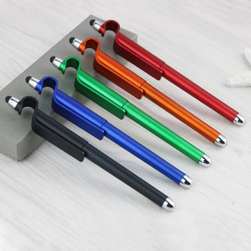 Multifunctional mobile phone holder pen with touch screen stylus and 0.5mm ballpoint tip.