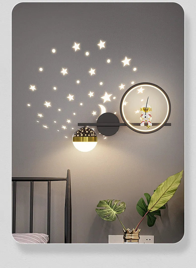 Cartoon astronaut star sky ball bedside lamp in white colour option for children's room