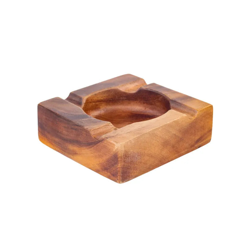 Retro walnut solid wood anti-drop ashtray on wooden table in living room