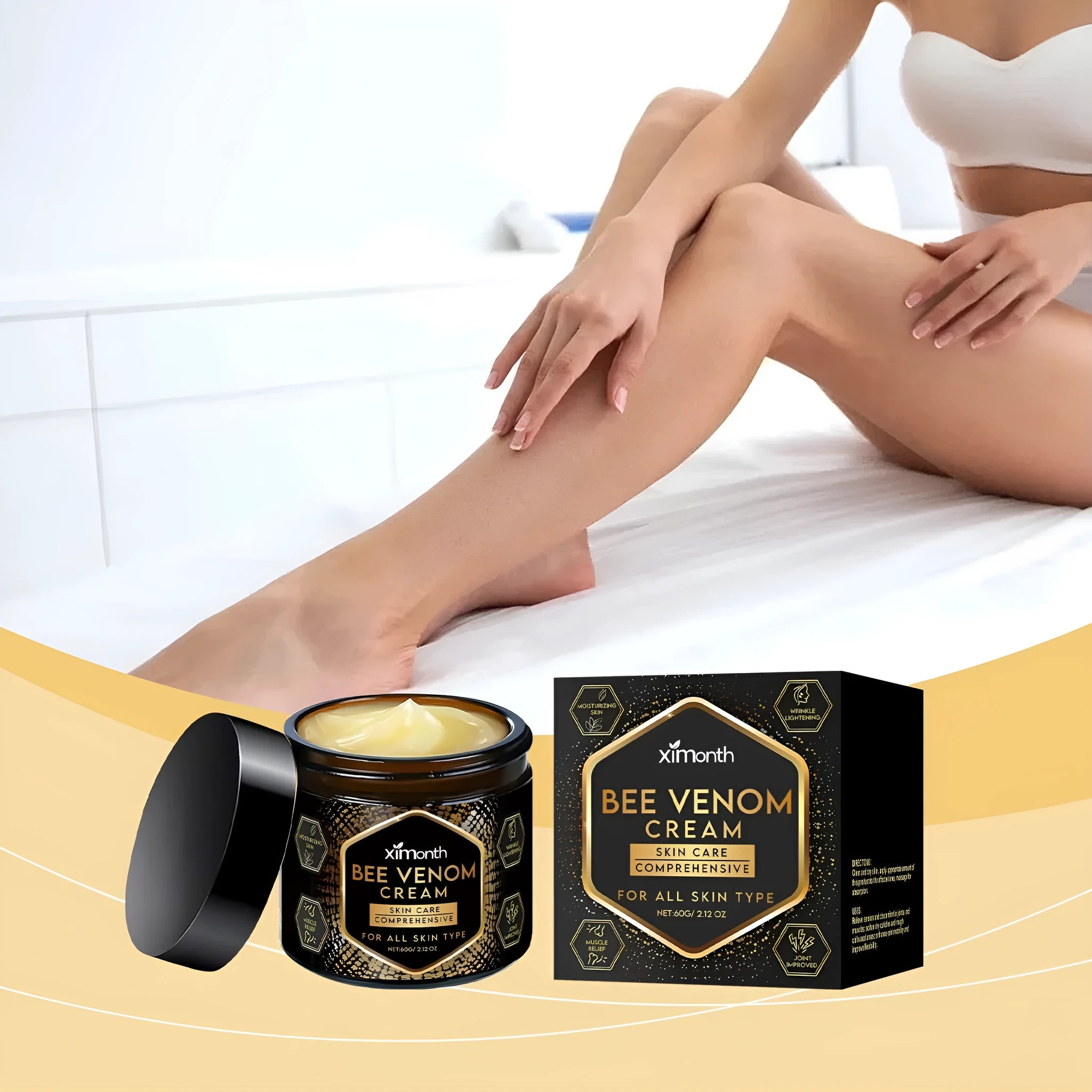 60 g jar of moisturising skincare cream with mint leaf, bee venom and tea tree oil.