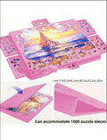 Portable children's felt jigsaw puzzle board with drawer in light grey, blue, or pink, sizes 60x40 and 77x53
