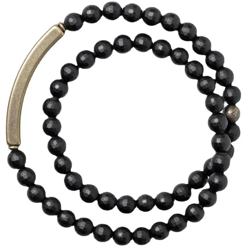 Frosted cut black agate bracelet for women, natural crystal semi-precious stone, 15cm to 18cm sizes