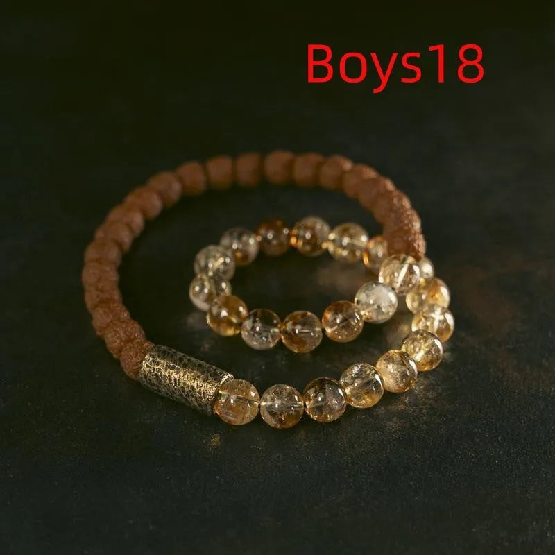Personalised natural colour LCD double circle bracelet showing custom message on citrine display