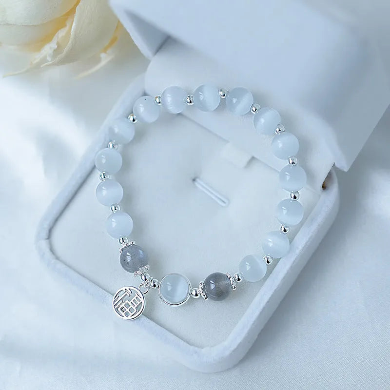 Electroplated opal cat's eye stone beaded bracelet with diamond-shaped beads for women in multiple colour variations