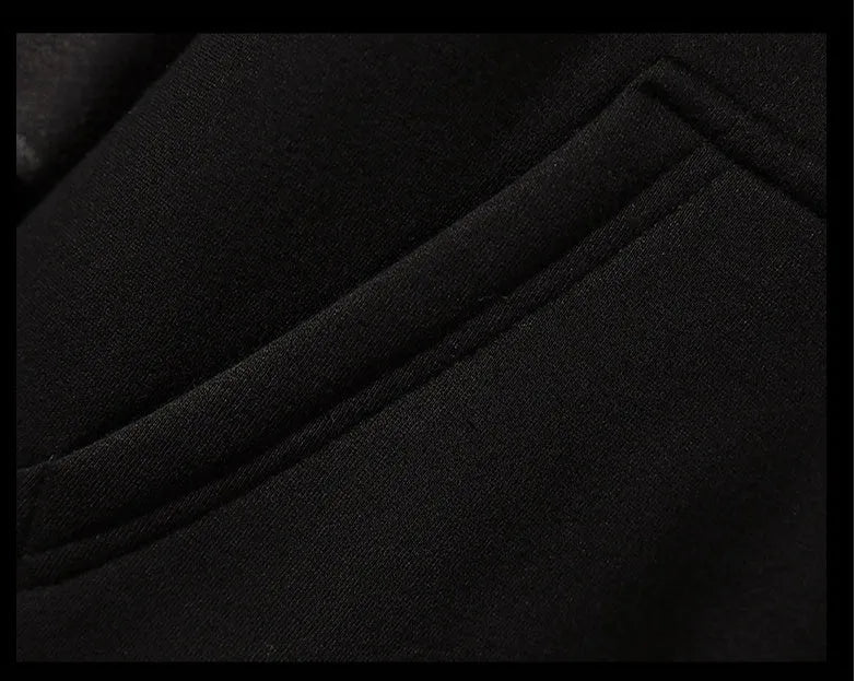 Men's Korean style fleece pullover hoodie in black with a hood and long sleeves