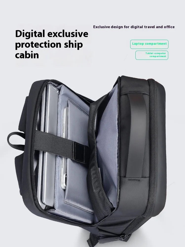 Graphite grey business backpack with external USB charging port on Oxford cloth material