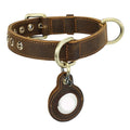 Brown handmade cowhide dog collar with retro style and halter positioning design