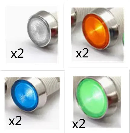10mm stainless steel edge metal indicator light with wire in blue, green, red, white, and yellow colours.