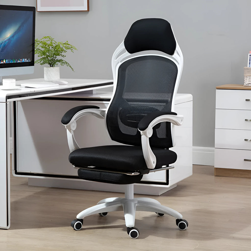 Ergonomic rotating gaming chair with linkage armrests and adjustable lift mechanism