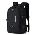Army Knife black backpack with zipper opening, computer insert bag, and multiple internal pockets for travel