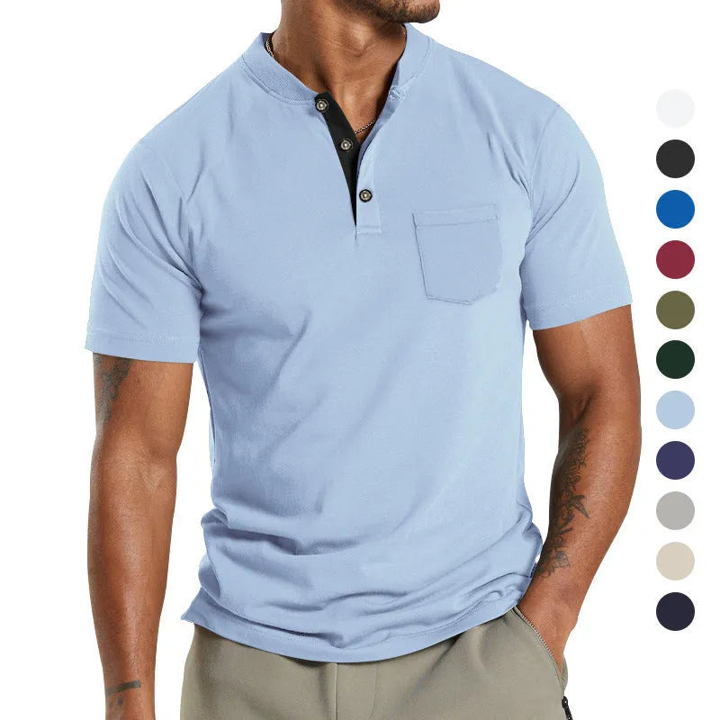 Men's short sleeve casual shirt with button pocket in multiple solid colours