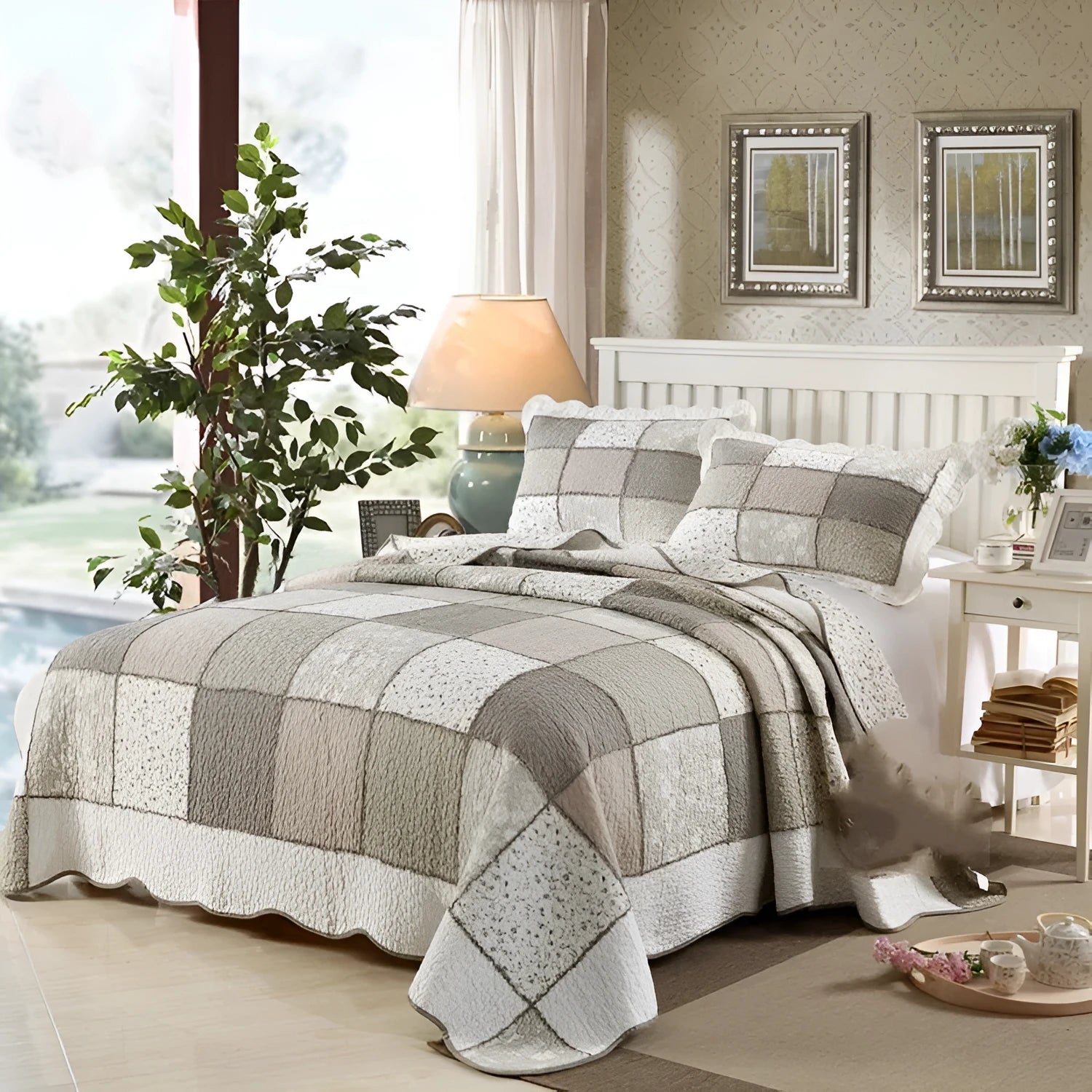 Cotton quilted bedspread three-piece set with pillowcases in Korean bedspread style
