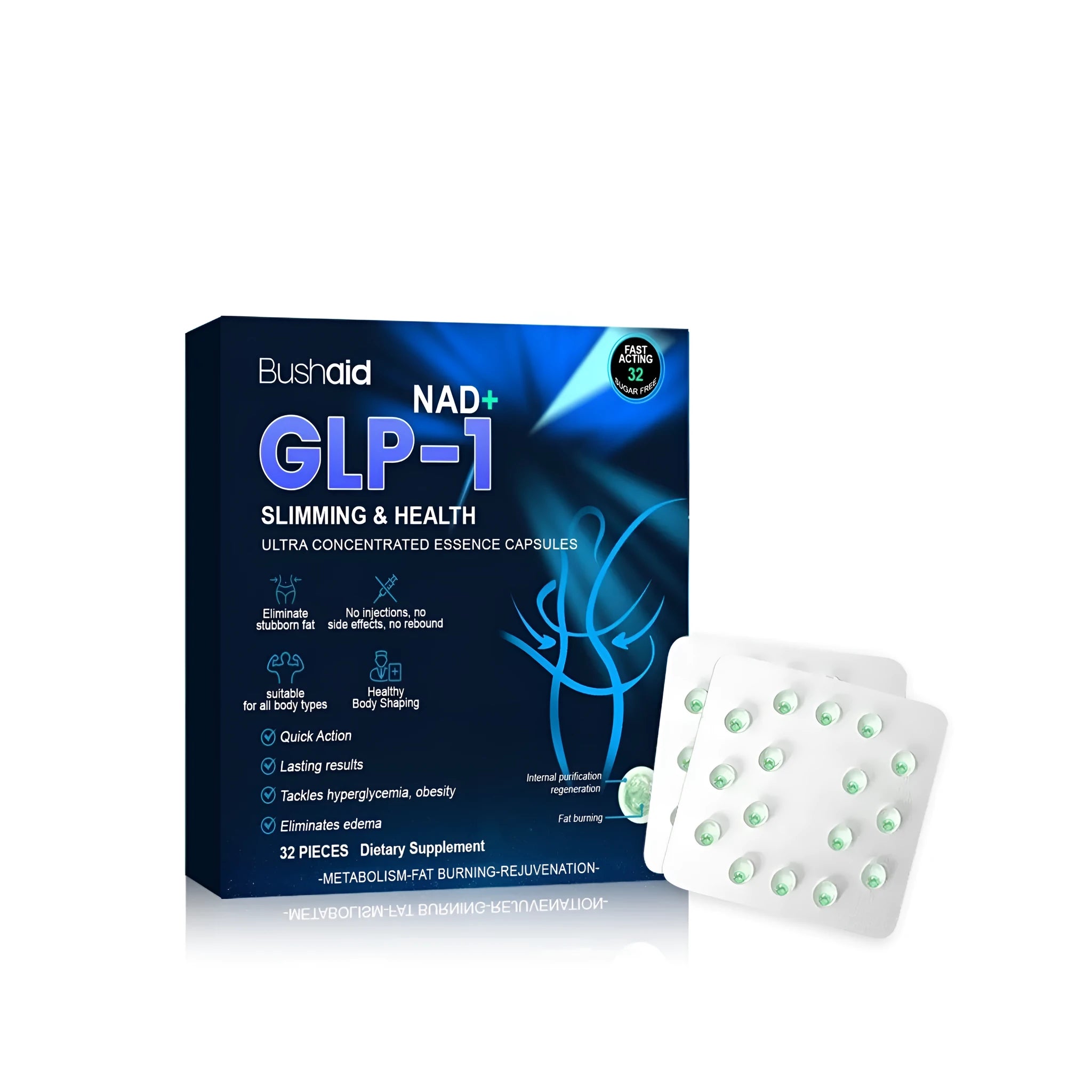 Pack of 32 ultra concentrated herbal supplement capsules in slim bead design.
