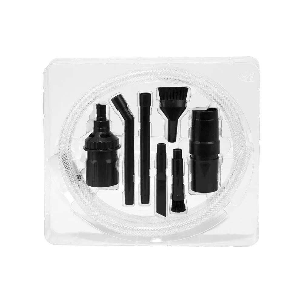 Eight-piece set of small vacuum cleaner suction heads and accessories for cleaning confined spaces