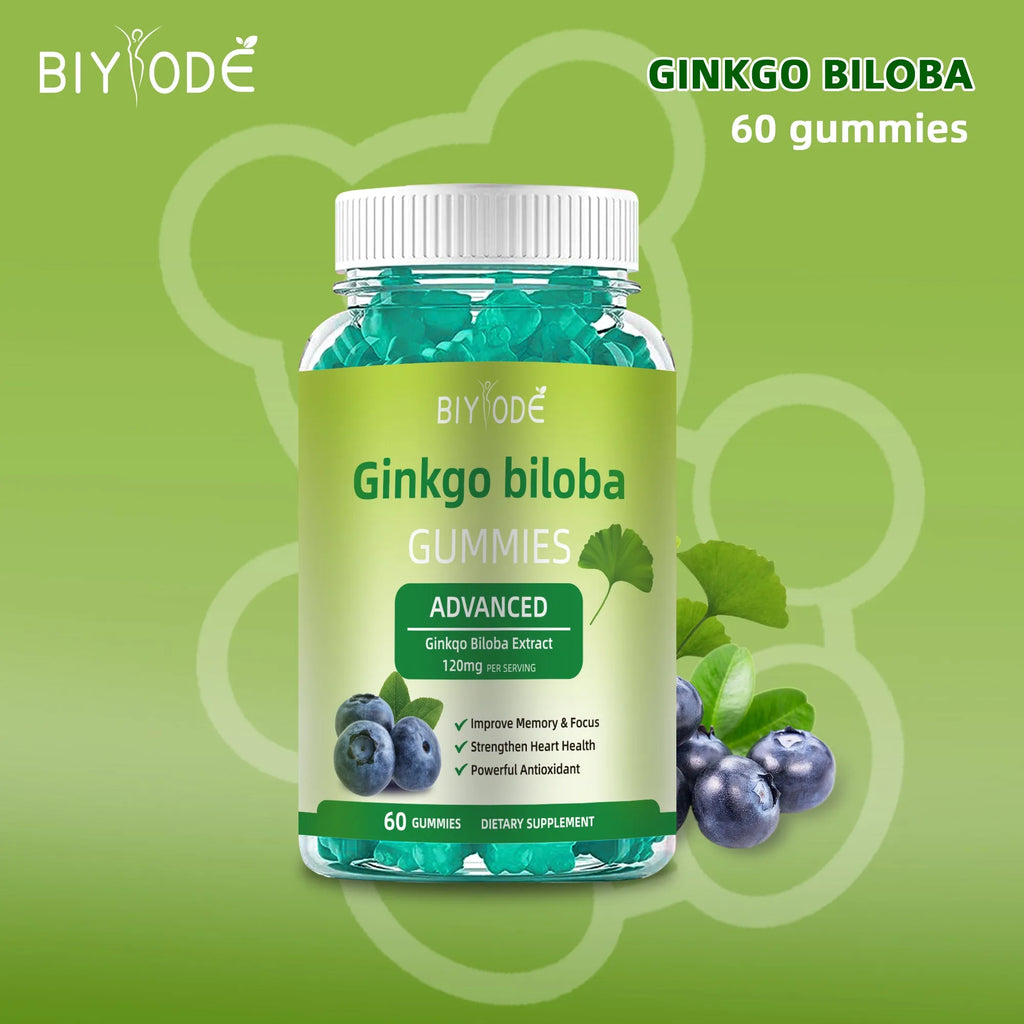 Ginkgo biloba gummies bottle with 60 gummies for memory and focus support herbal supplement