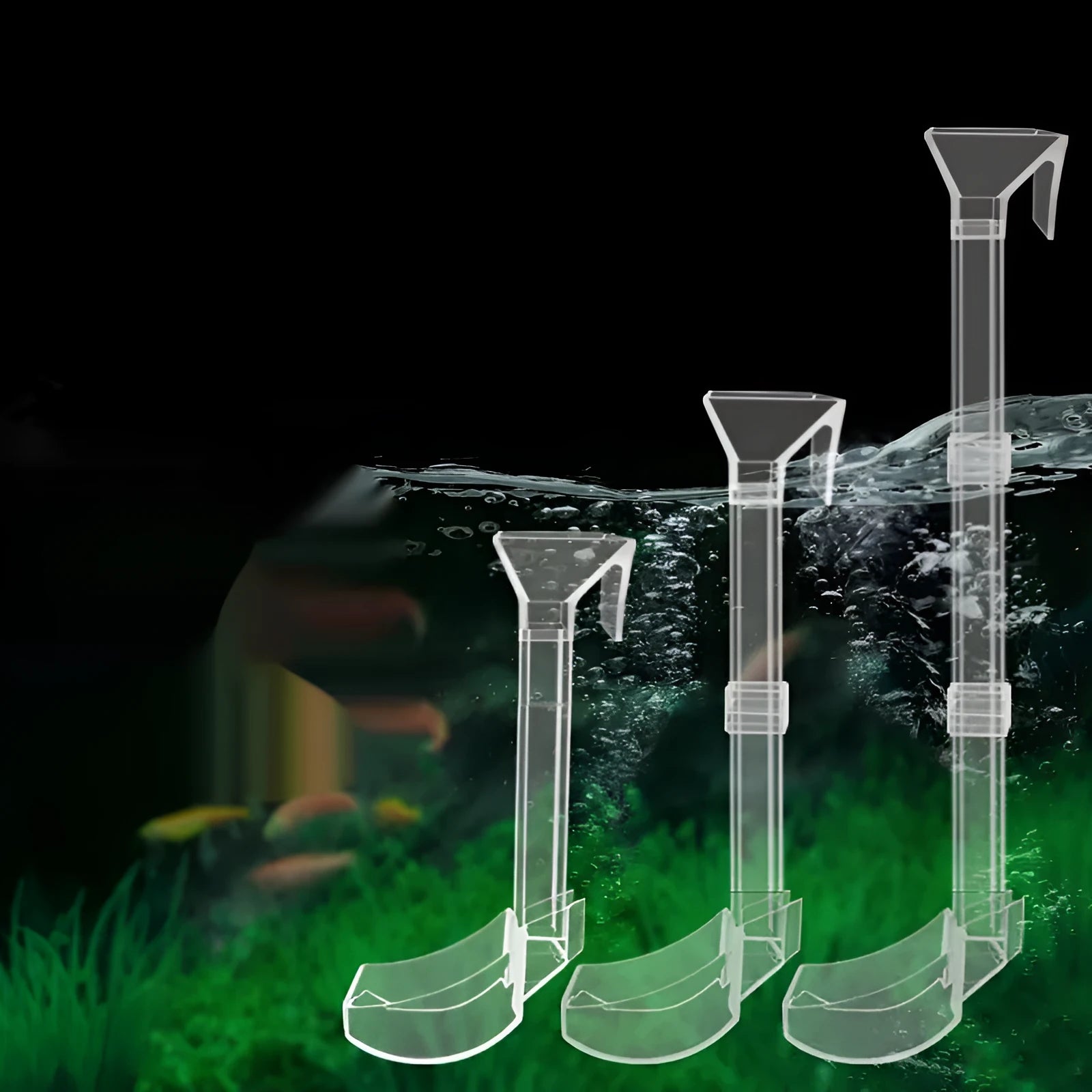Aquarium feeding tube set with cleaning brush and feed spoon in three size options