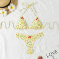 Floral backless split high-elasticity nylon bikini swimsuit for women