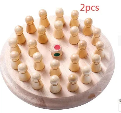 Wooden memory chess game for children with beech wood board and pieces for colour recognition learning