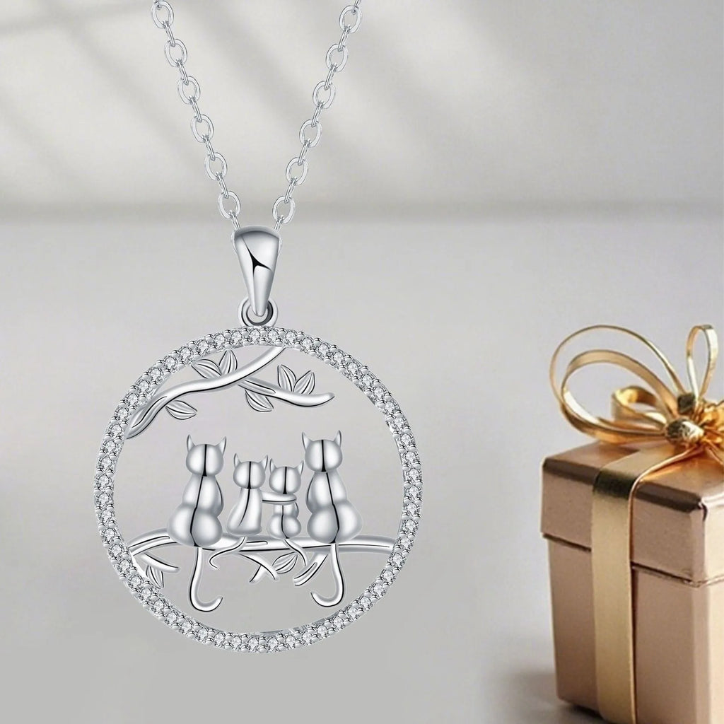 Four Kitten Necklace with copper pendant and cross chain in original design.
