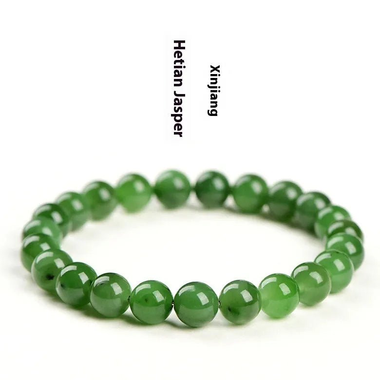 Natural Jasper ball bracelet on Hetian jade strand, showing polished beads in one of five available sizes.