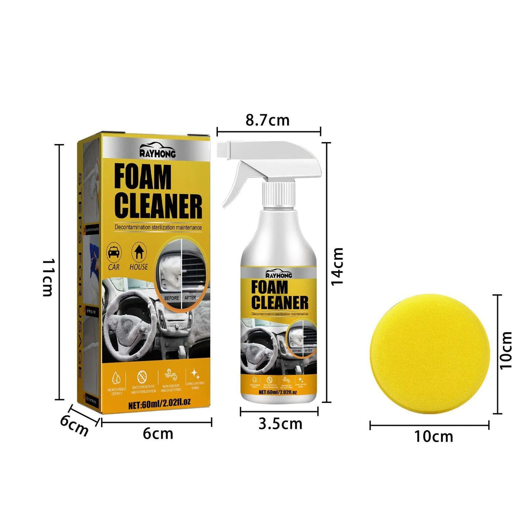 Car interior foamed cleaner 60ml bottle and 10cm sponge for wash-free upholstery cleaning