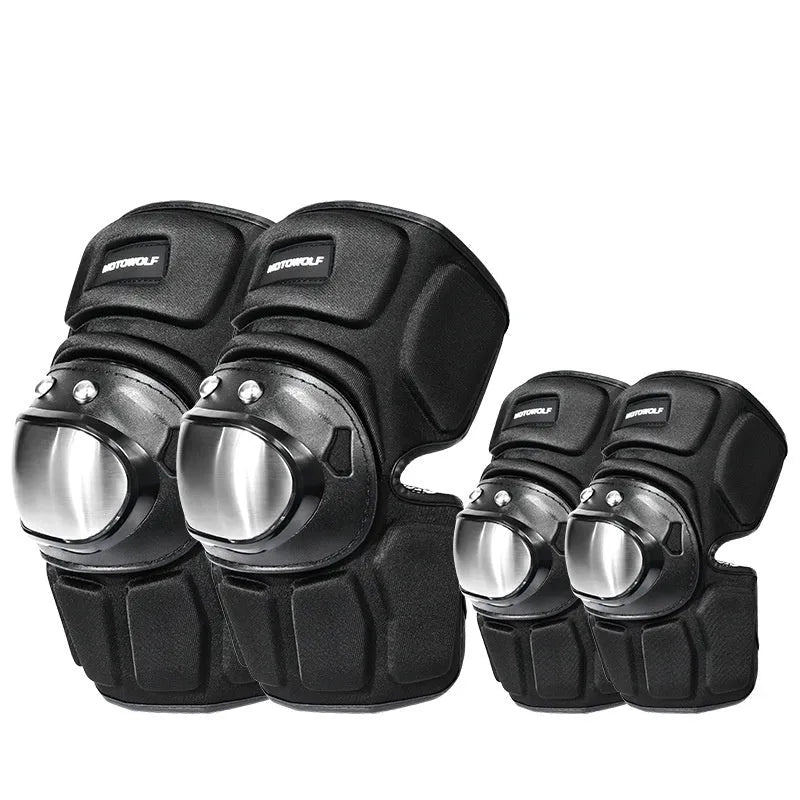 Set of off-road motorcycle knee pads and elbow pads made of stainless steel, one size, fall protector for motocross riding
