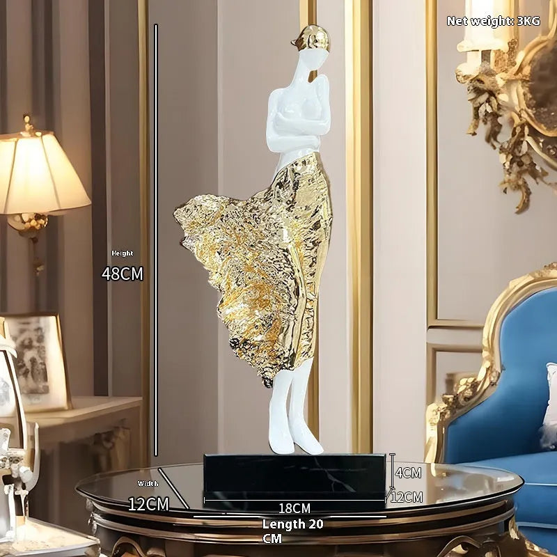 Modern sculptured beauty character ornament in metallic finish standing 48cm tall