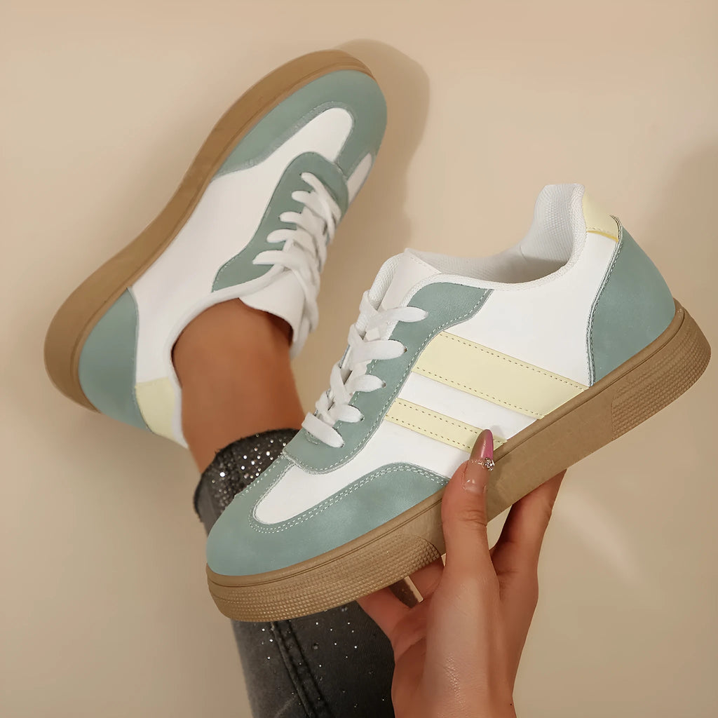 Retro sports casual shoes for women with cross straps, leather stitching, and artificial PU upper in assorted colours