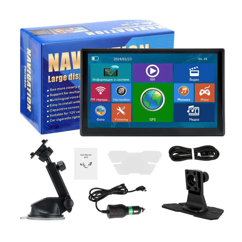 9 inch universal portable GPS navigator with 800x480 screen, ABS body, voice navigation and FM