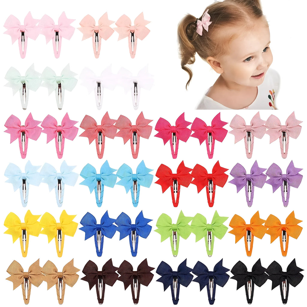 40 multicolour snap hair bow clips with grosgrain ribbon pinwheel design for girls babies toddlers
