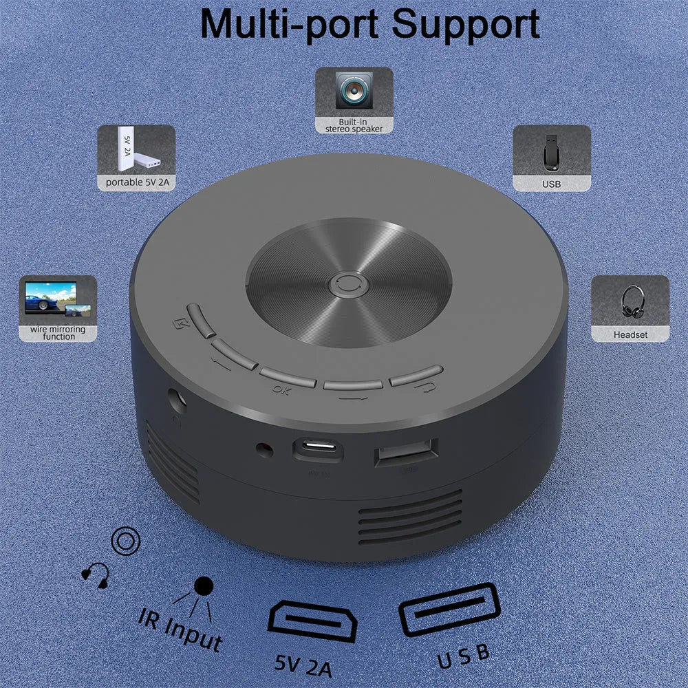 Black portable mini phone projector for children with compact 110mm design