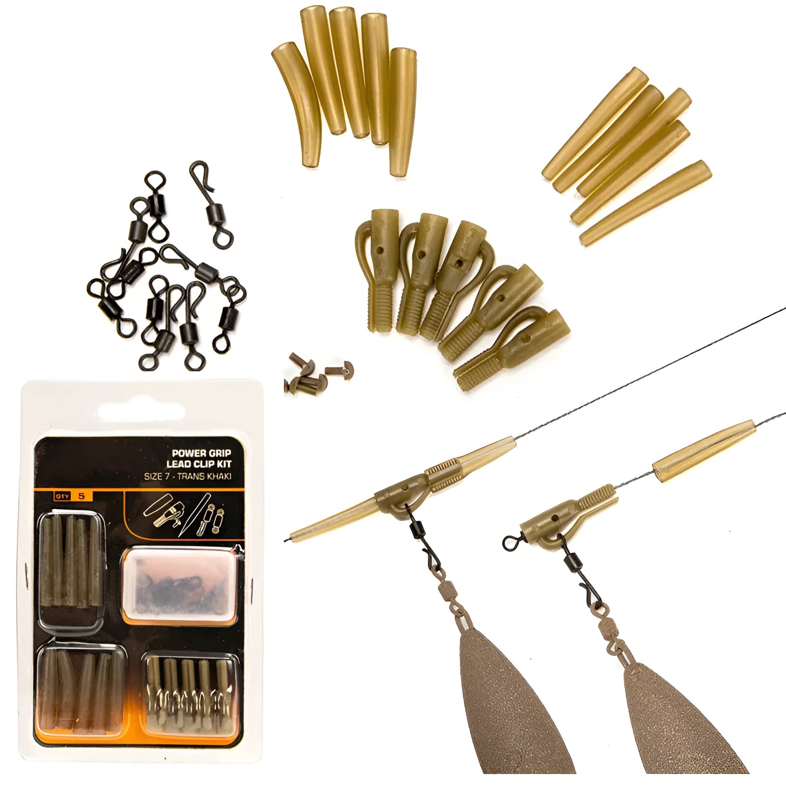 Tobly 30-piece European carp fishing accessory card with anti-winding tubes, hoses, and connectors.