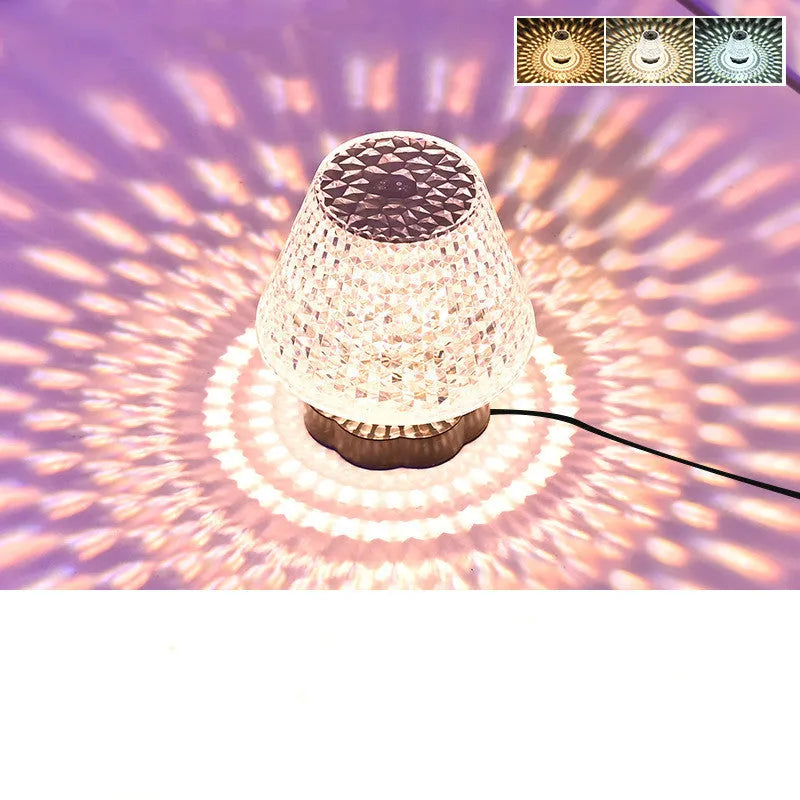 Crystal decor table lamp with touch base and USB charging cable