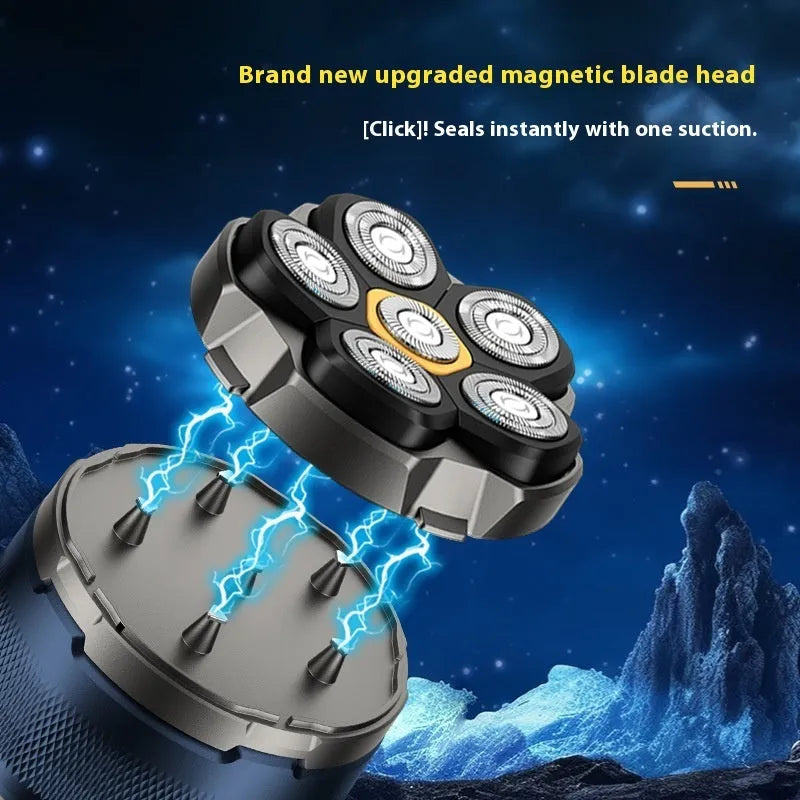 Men's hair clipper 6D magnetic suction six-blade rotary shaver digital display 8750 USB rechargeable