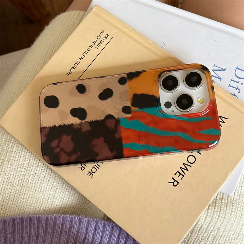 Silicone phone case with coloured mosaic leopard print in gradually varied pink for Apple iPhone