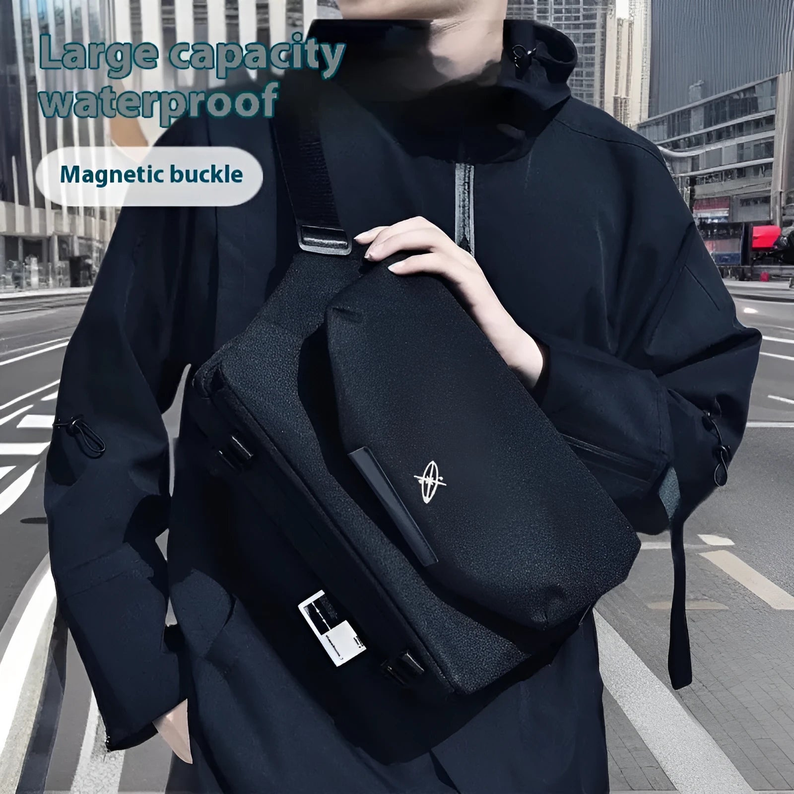 Light And Shadow Planetary Camera Crossbody Bag for Boys in blue and white, showing front view with splicing detail and shoulder strap