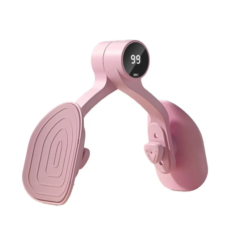 Pink pelvic floor muscle trainer with rubber-coated exterior and 3-gear resistance settings for postpartum exercise