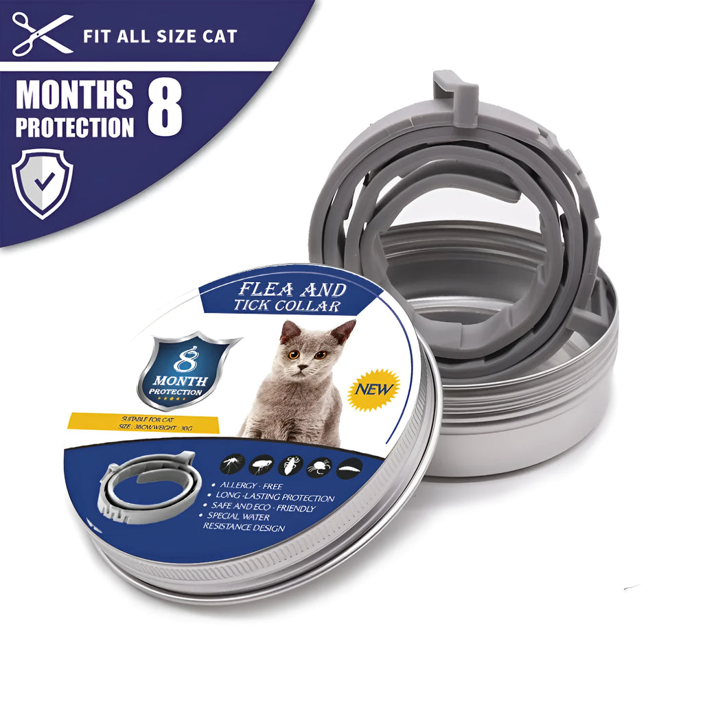 Adjustable pet anti-mosquito collar for cats and dogs with natural plant extracts in grey packaging