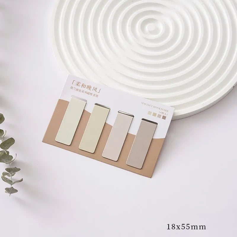 Set of four miniature magnetic bookmarks in Morandi colours: soft evening breeze, Lanshan breeze, gentle twilight, quiet distance.