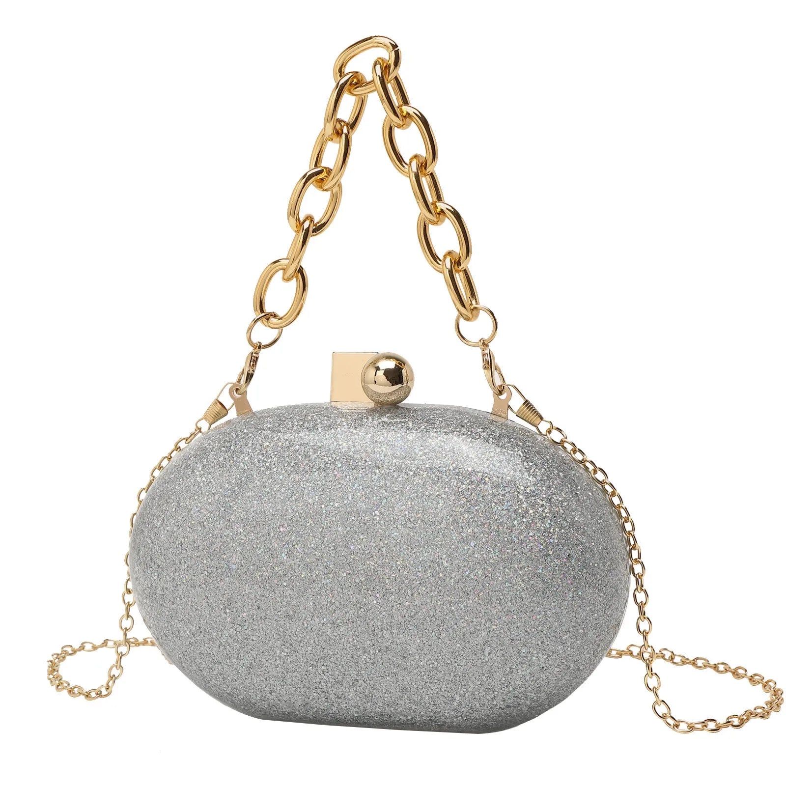 Hard acrylic oval chain crossbody bag with retro design and internal organisation pockets