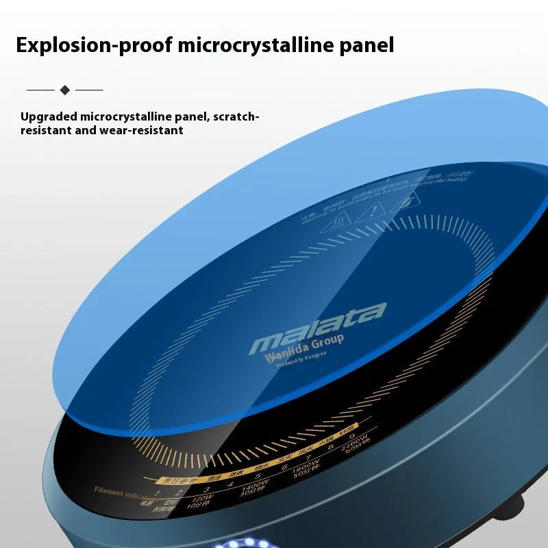 2200W induction cooker with circular 270mm design and knob control interface