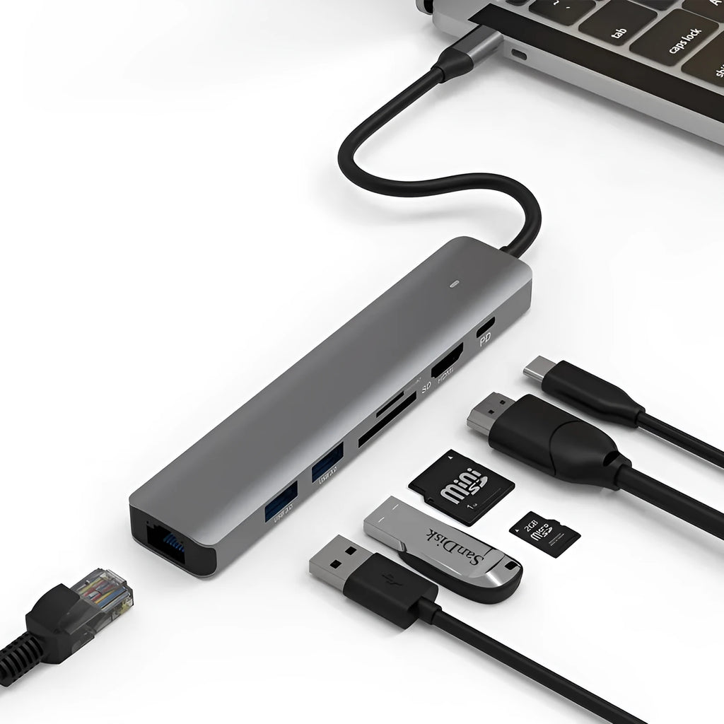 LQT-LH07 7-in-1 USB hub and card reader for laptops and computers