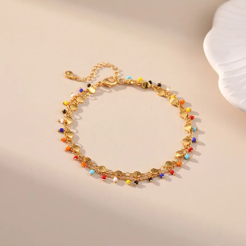 Candy colour small rice bead anklet national style women's 18K ornament KA0154