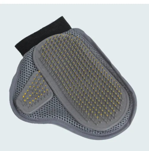 Grey metal pet bathing glove and massage brush, 23.5 x 18.5 cm, hand-worn pet shower grooming mitt