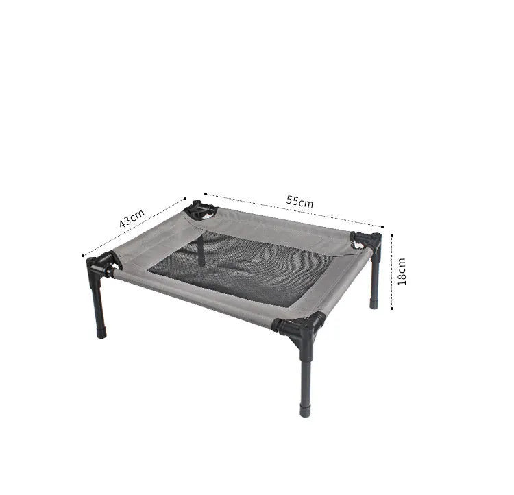 Outdoor camping dog bed with steel frame and removable oxford cloth cover shown in black colour
