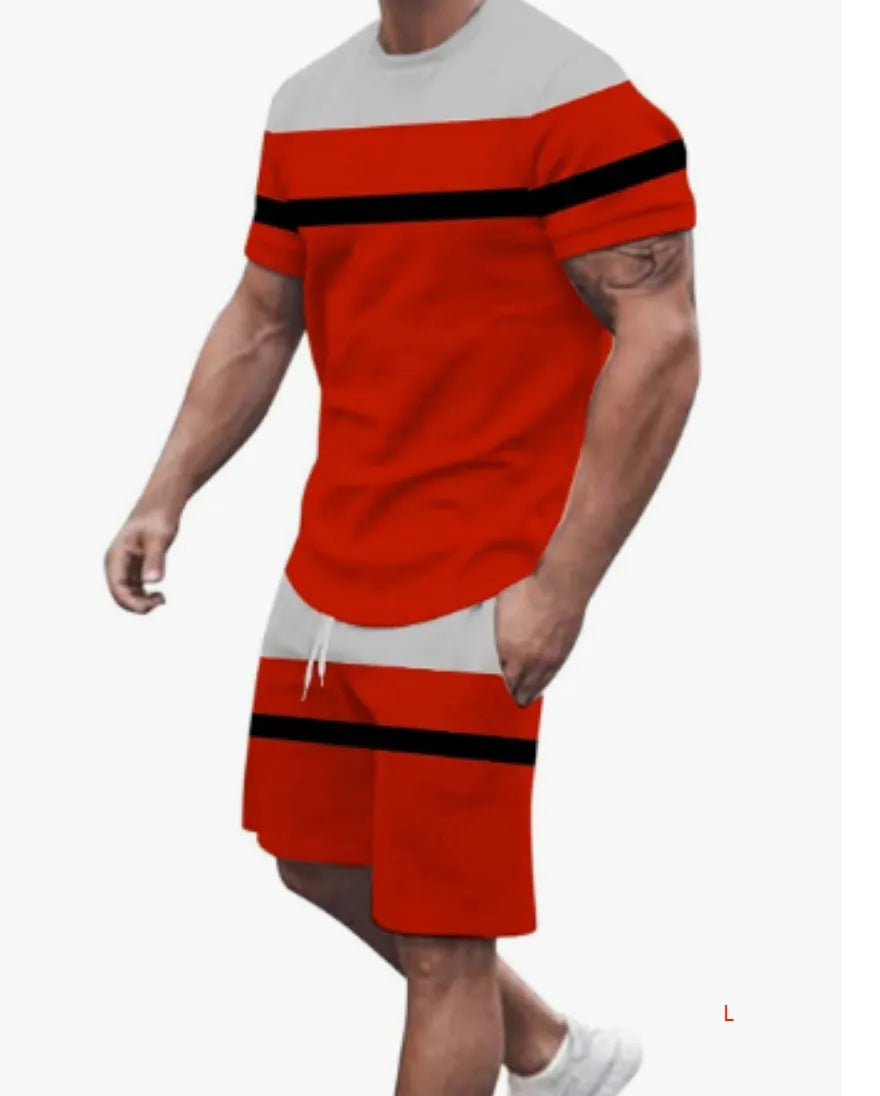 Men's casual printed t-shirt and shorts set in polyester, available in multiple colour options and sizes S to 6XL