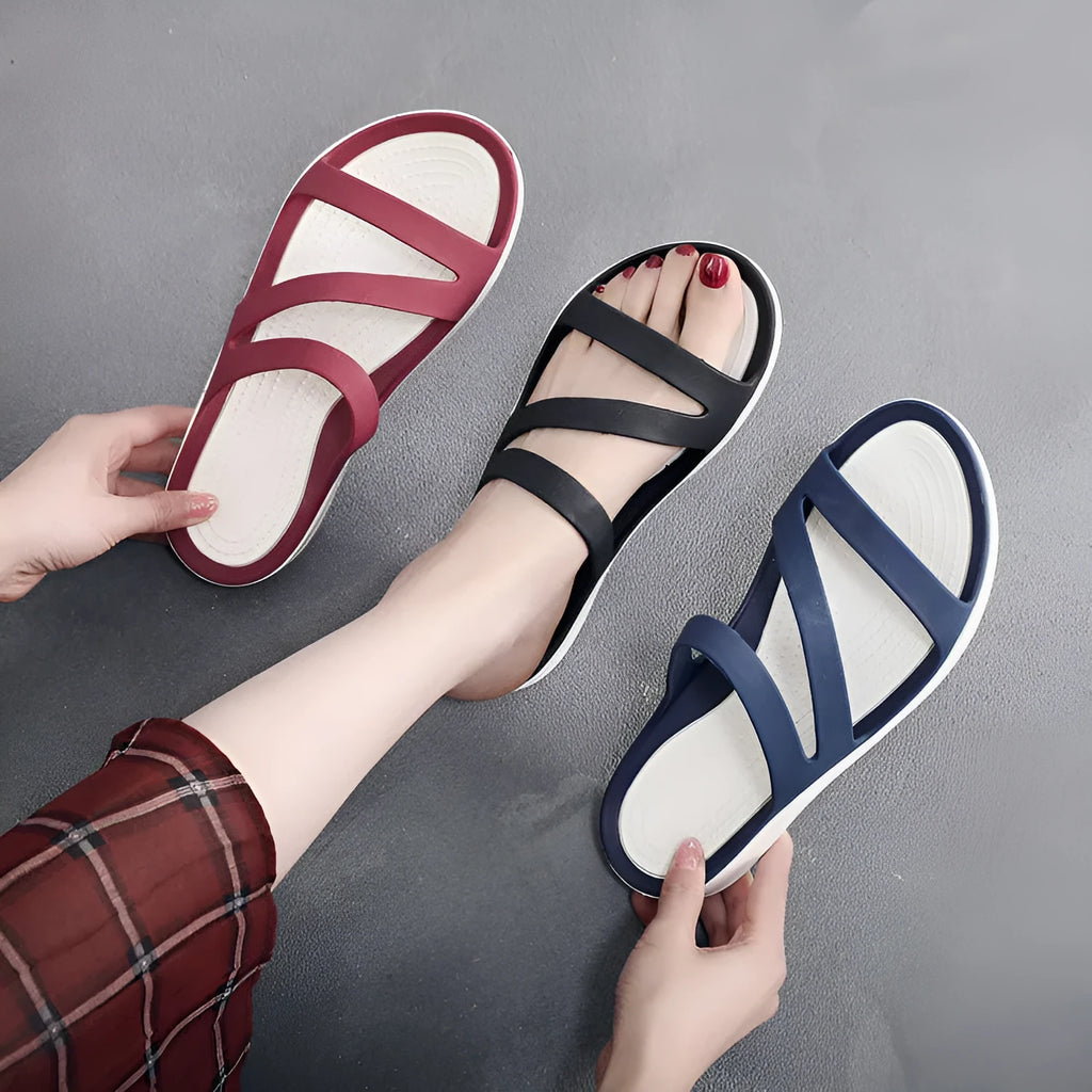 Women's solid colour summer sandals in PP material, shown in red, available in sizes 36 to 41.